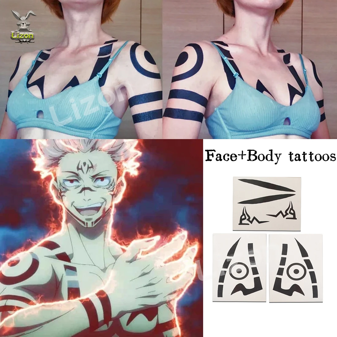 Jujutsu Kaisen Teljes Test Tetoválás Cosplay Kellék Anime Tartozékok Ryomen Sukuna Inumaki Toge Vízálló Tetoválás Matrica