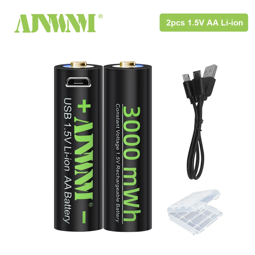 AJNWNM 1,5 V AA Újratölthető Lítium Akkumulátor 3000mWh USB Akkumulátor AA Zseblámpa