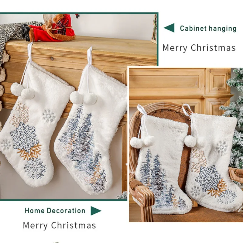 Karácsonyra, Karácsonyi Dekoráció, Ajándék táska Hímzett Hópihe Karácsony Fa, Fehér Plüss csomagod Haza Szoba Dekoráció
