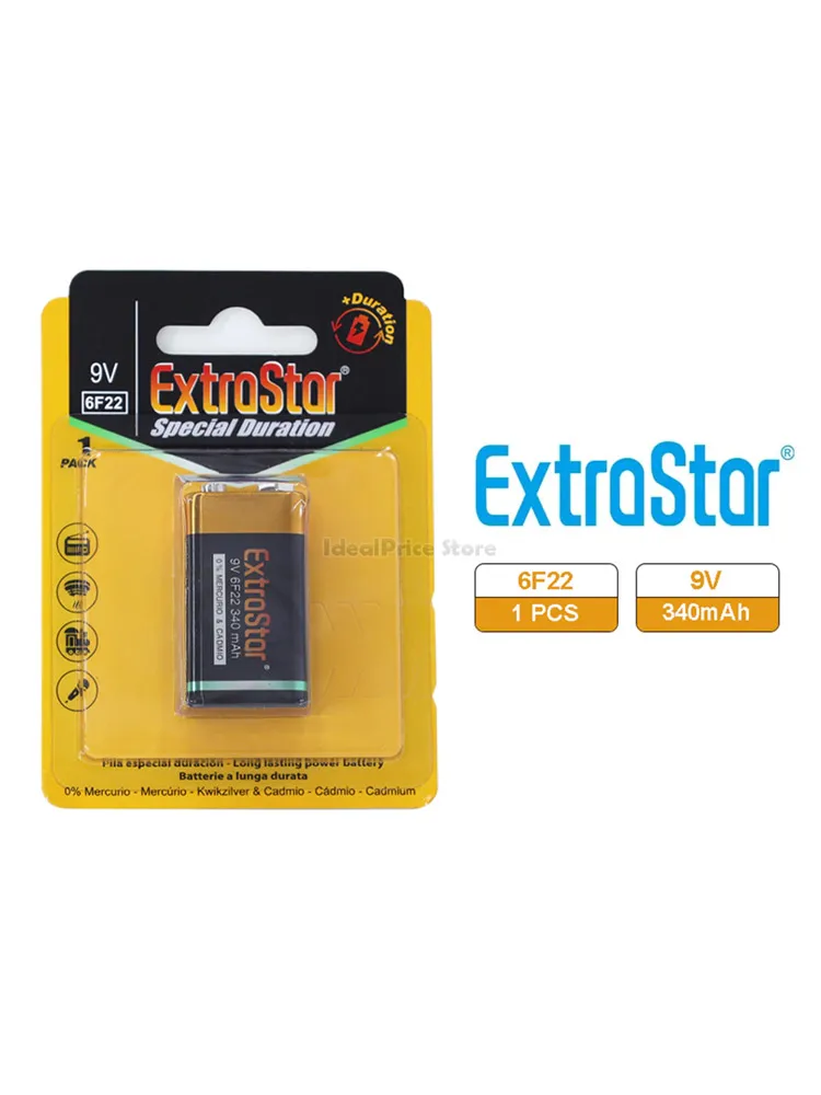 ExtraStar®Elem 6F22, 9 voltos, 340mAh, különleges időtartama akkumulátor