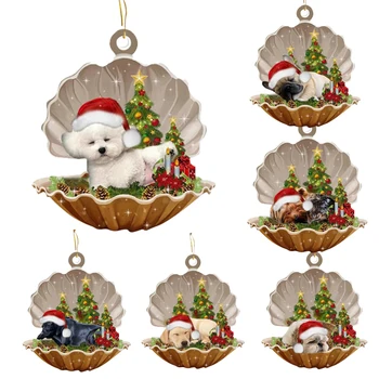 8 Stílusok Aranyos Kutya Alszik Egy Shell karácsonyfa Díszítés Medál Porcelán Dísz Karácsonyi Ajándék Gyerekeknek Pug Hiromi