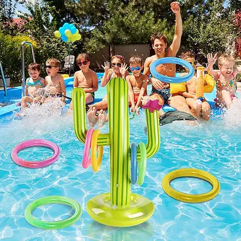 Nyáron Felfújható Kaktusz Medence Tartozékok Gyűrű Dobás Játékok Nagy Úszó Medence, 4 Gyűrű, Szülő-gyermek Kerti Party Játék